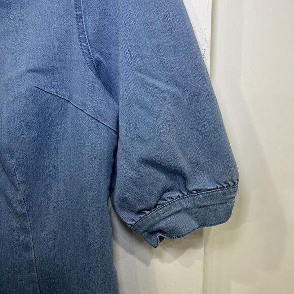 Bodycon Denim Cutout Above Knee Dress Puff Sleeves Size Large - Picture 3 of 7